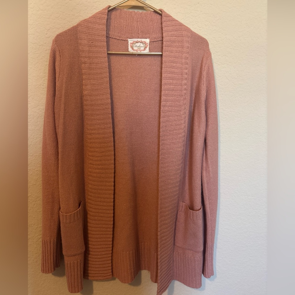 Ambiance Women's Cardigan Sweater Dusty Rose Size Medium Open Front Long Sleeve